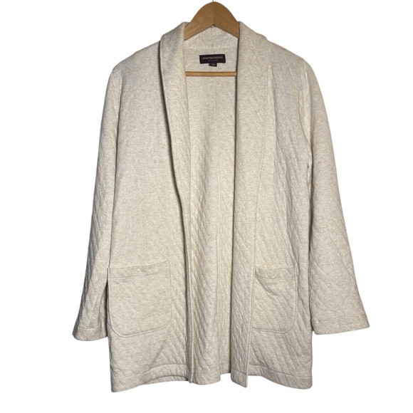 Johnston & Murphy Quilted Cream Shawl-Collar Cardigan Open Front Womens Size XS - Picture 2 of 10